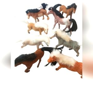 Vintage Lot of 8 Toy Plastic Velvet Flocked Coated Felt Horses Figures Toys
